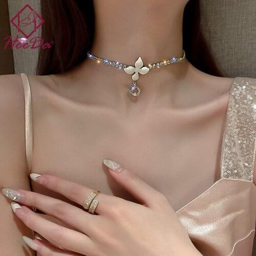 Korean Women Summer Sweet Flower Choker 2021 Lady Graceful Set Auger Short Necklace Girls Party Clavicle Chain Letter Jewelry