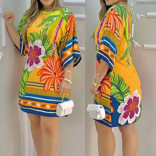 Summer Women Floral Casual Dress Plus Size Half Sleeve O Neck Elegant Dresses For Women Clothing Vestidos Mujer Verano 2021