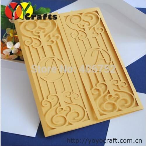 Golden gate folded invitations unique luxury laser cut elegant wedding cards