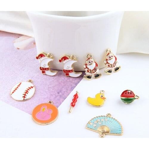 10pcs New Fashion Sweet Santa Duckling Earrings Moon Fan Candy Gourd Watermelon Cute Earring For Women Diy Jewelry Accessories