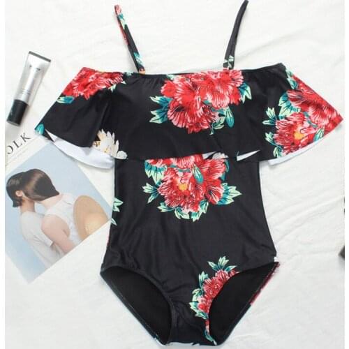 2021 summer womens new big rose one piece Triangle Bikini Swimsuit sexy Ruffle off shoulder swimsuit