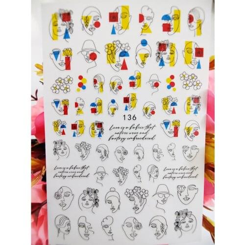 3D Nail Sticker Art Geometric Fashion Girl Line Face stickers for nails Foil Design Nails Accessories Adhesive Manicure Sticker