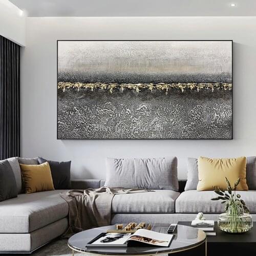 Large Hand Painted thick knife abstract Gold oil painting Gold grey gorgeous abstract Painting home Living Room Decor Artworks