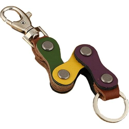 Charm Retro Cowhide Alloy Keychain Bag Keyring Handmade Punk Genuine Leather Car Keyfobs Fashion Creative Jewelry Gift FY079