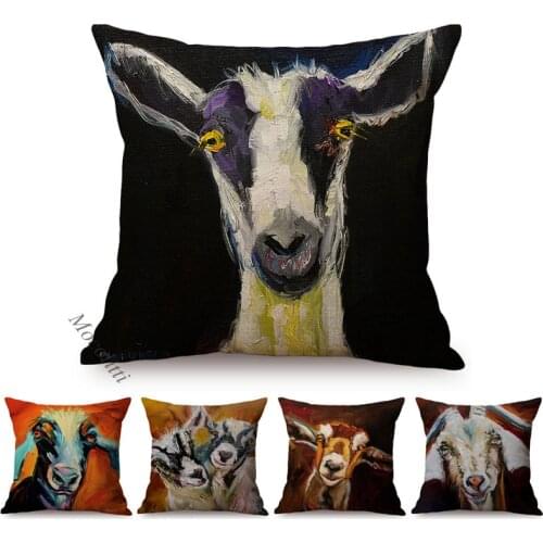 Abstract Oil Painting Pillow Case Goat Horse Racoon Pattern Sofa Decoration Square Cushion Cover Cotton Linen Car Seat Almofadas