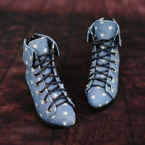 D01-P089 children handmade toy 1/3 1/4 Doll Accessories BJD/SD doll shoes Denim blue star pattern high heels 1 pair