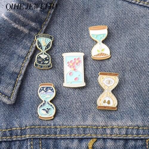 Hourglass Enamel Pin Plant Space Ocean Sea Metal Brooches Badges for Backpack Bag Hat Suits Accessories Gifts for Women Men