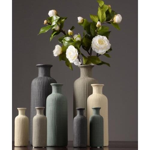 Europe Ceramic Vase stripe Crafts furnishings Nordic home decoration Dried flower vase home decoration accessories modern