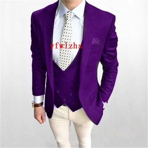 Handsome One Button Groomsmen Peak Lapel Groom Tuxedos Wedding Dress Men Suits Blazer Prom Dinner (Jacket+Pants+Tie+Vest) A902