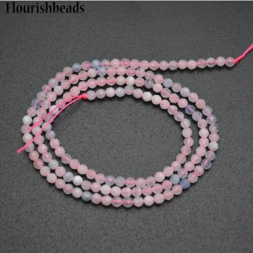 Natural Pink Morganite Diamond Cutting Faceted 2mm Stone Round Loose Beads