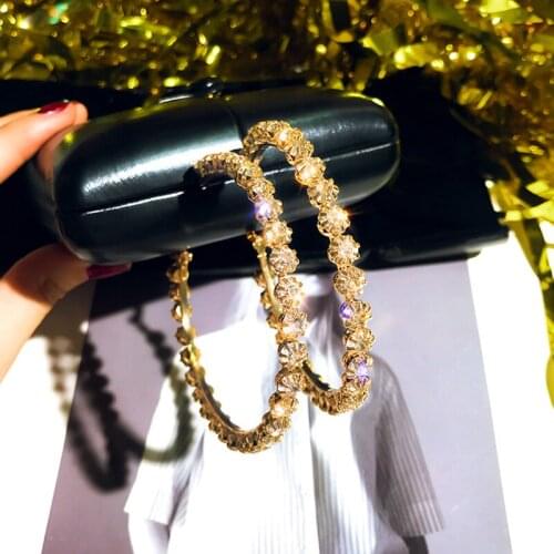 Round Geometric Zircon Hoop Earrings for Women Circle Crystal Earrings Jewelry Party Gifts