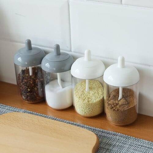 Kitchen Salt Sugar Spice Jar Transparent Seasoning Bottle With Spoon Seasoning Bottle Pepper Cooking Condiments Storage Bottle