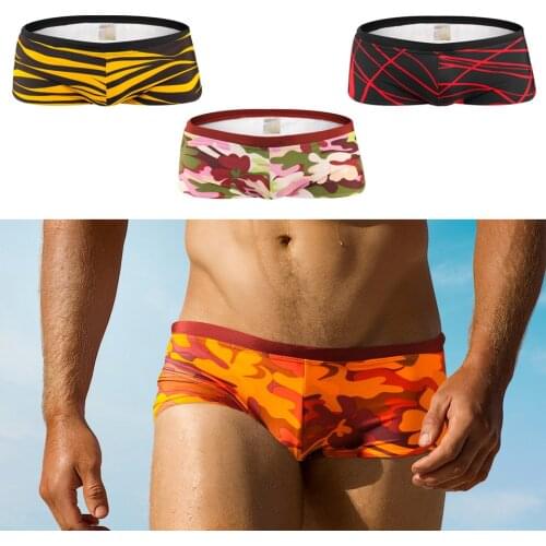 Camouflage Men Swimsuit Drawstring Swimwear Man Camouflage Green Orange Beachwear Swim Trunks Elastic Breathable Swim Briefs