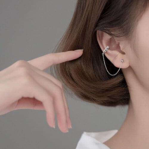 MloveAcc ONE PIECE Authentic Real 925 Sterling Silver Long Chain Clip Earrings with Bead Stud for Women Fashion Party Jewelry