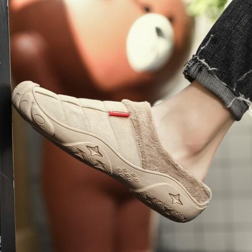 Mens Slippers Home Winter Indoor Warm Shoes Thick Bottom Plush Waterproof Leather House Slippers Cotton Shoes 2020 Winter Shoes