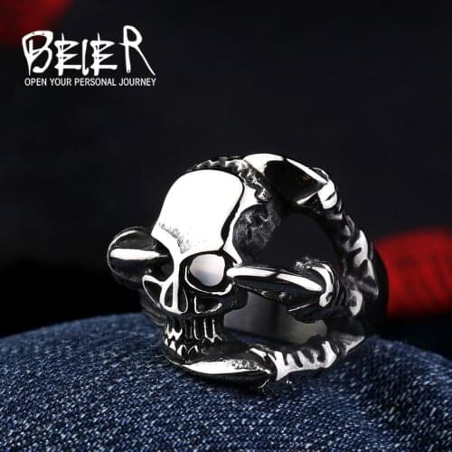 Beier 2015 high polish new skull Ring for Men Stainless Steel Fashion jewelry LLBR8-030R