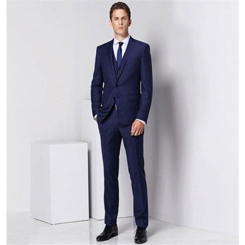 Mens fashion solid color suit three-piece suit (jacket + pants + vest) wedding groom groomsmen dress mens business dress