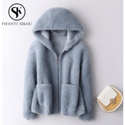 Winter Fur Coat Women Fluffy Real Cashmere Hooded Fur Coat Female Plush Particles Wool Natural Fur Jacket Plus size Overcoat