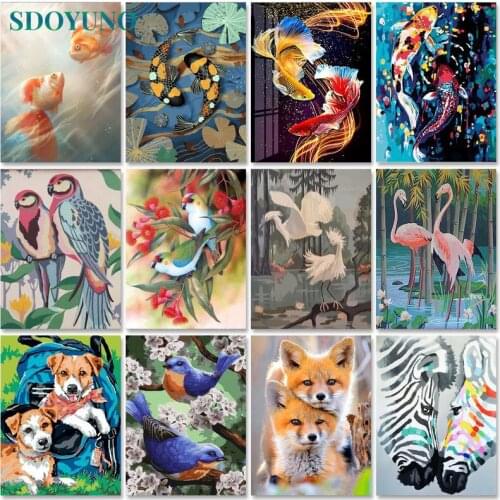 SDOYUNO Oil Paint By Numbers Kits Animals DIY Painting By Numbers On Canvas Frameless 60x75cm Home Decor Couple Dogs Wall Art