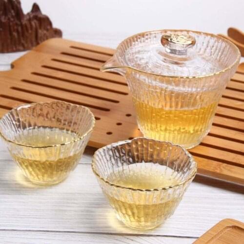 50ml 150ml Japanese Style Hammer Tree Pattern Golden Side Glass Cup Set