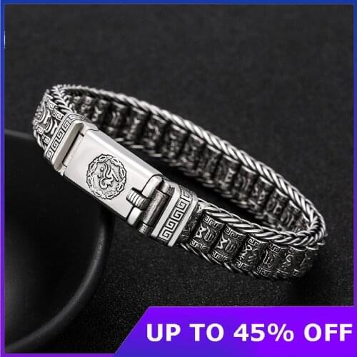 Authentic 925 Sterling Silver Vintage Six-character Tumbler Bracelet Men Women Thai silver Retro Exquisite Bucket Beads Bracelet