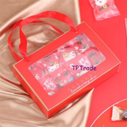 100pcs Transparent Rectangle Cake Box With Long Handle Cookies Cupcake Liner Muffin Cases Decorating Box Tools
