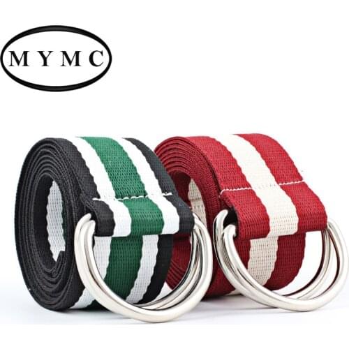 MYMC Men Women Double-ring Buckle Canvas Belt Wild Jeans Decorative Belt Fashion Trend Rainbow Waistband