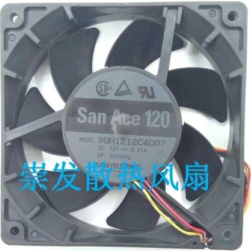SANYO DENKI 9GH1212C4D07 Server Cooling Fan DC 12V 0.21A 120x120x25mm 3-wire