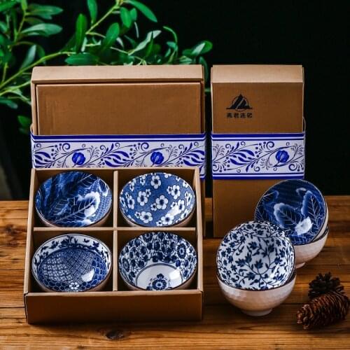 Japanese Style Blue and White Porcelain Bowl Set Gift Box Ceramic Tableware Tableware Activity Gift Bowl Set