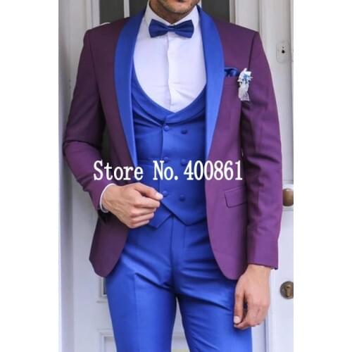 Stylish Design One Button Burgundy Groom Tuxedos Groomsmen Shawl Lapel Mens Suits Blazers (Jacket+Pants+Vest+Tie) W:1162