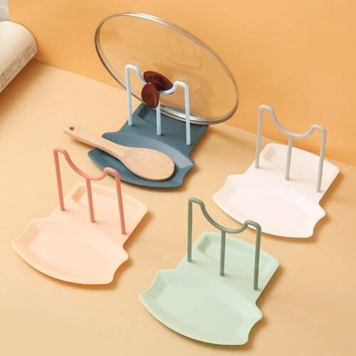 Pot Lid Rack Kitchen Countertop Shovel Spoon Punch Free Storage Holder Tool Space Saving Kitchen Organizer Plastic Spoon Rest