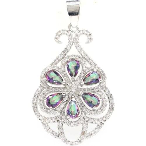 48x31mm Super Big European Design Created Rich Blue Aquamarine CZ For Women Bride Wedding Dating Silver Pendant Eye Catching