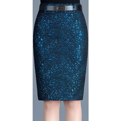 2019 Winter Fall Fashion Womens Clothes High Waist Blue Golden Glitter Dobby Pencil Skirt for Women , Korean Female 4xl Skirts