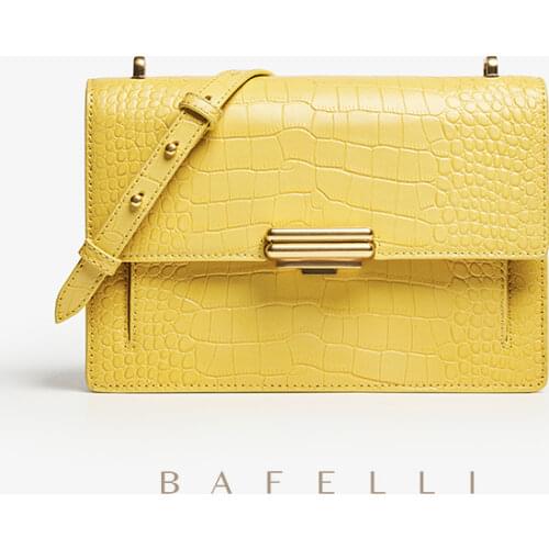 BAFELLI CROCODILE PATTERN COWHIDE WOMENS SHOULDER PURSE BAG LUXURY DESIGNER GENUINE LEATHER BAGS sac à main
