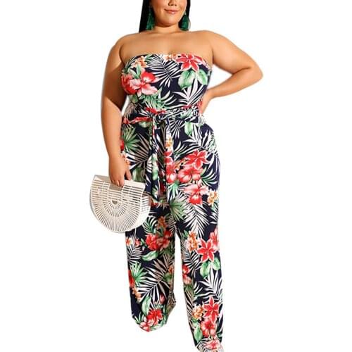 Women Plus Size Summer Sexy Off Shoulder Sleeveless Print Wide Leg Jumpsuit Bodycon Romper Club Outfits