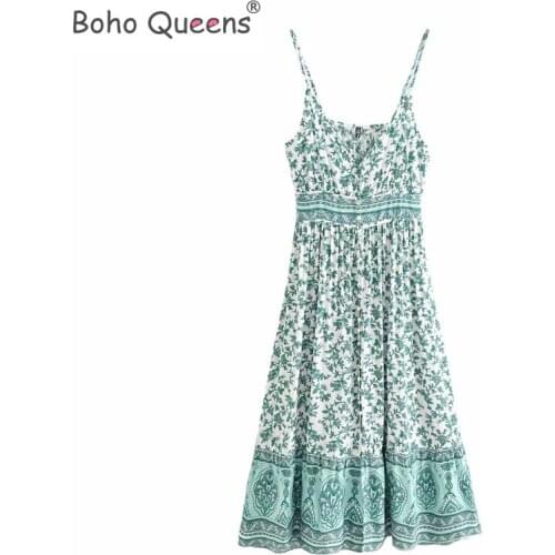 Boho Queens women floral print sleeveless beach long Bohemian maxi dress Ladies v-neck tassel rayon cotton Boho dress vestidos