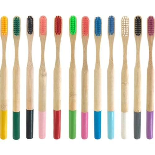 12pcs Eco-friendly Adults Bamboo Wood Toothbrush Bamboo Charcoal Tooth Brush Wooden New Design multicolor tooth brush