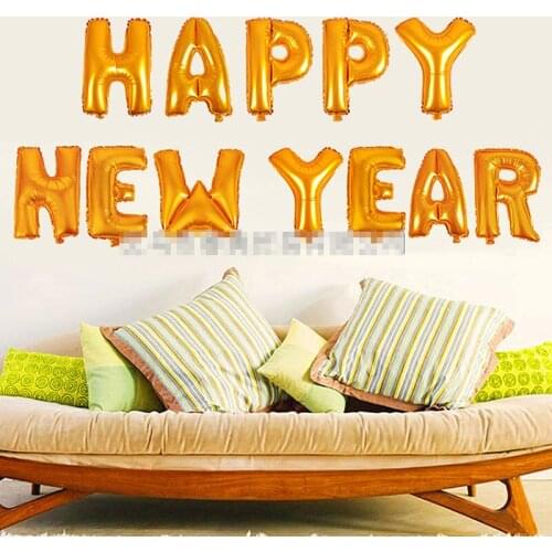 1Set/lot Letters Aluminium Foil Balloons HAPPY NEW YEAR Golden and Silver For New Years Party Event Decorations