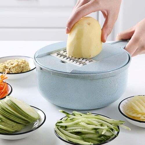 10 In 1 Multifunctional Vegetable Cutter Wheat Straw Hand-pull Ginger Fruit Slicer Grater Shredders Drain Basket Slicers Kitchen