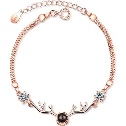 100 Language Zircon Antlers Elk Bracelets & Bangles For Women Trend Creative 925 Sterling Silver Party Gifts Jewelry SAB46