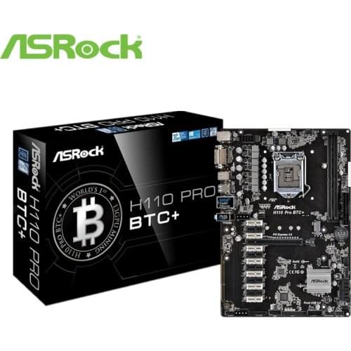 13PCI-E BTC For ASRock H110 PRO BTC+ 1151 NEW Motherboard DDR4 SATA3, 1 M.2 (SATA3) DVI Video Output Supports 13 Graphics Cards