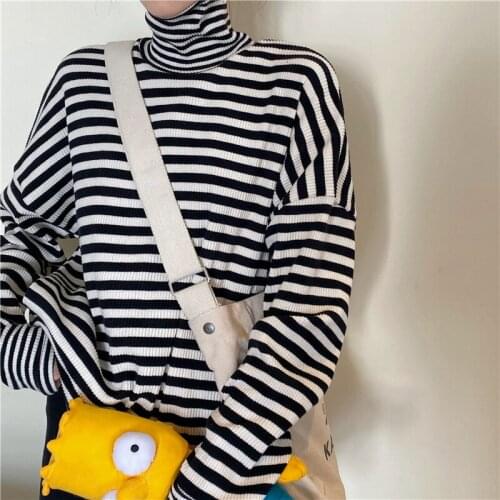 2020 Striped Retro Stitching Lazy T-shirt Womens T-shirts Tops Japanese Kawaii Ulzzang Female Korean Harajuku Clothes For Women