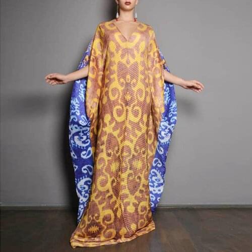 2021 Summer New Plus Size Loose Robe Holiday Dress Women Printed Long Dress African Dashiki Abaya Kaftan Ramadan Moroccan Gown