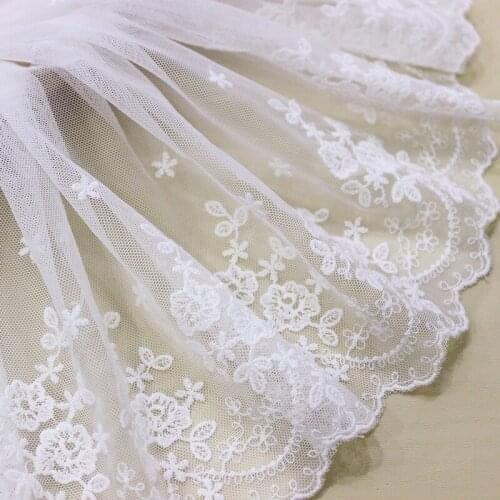 3Y-5Yard/Lot Soft Mesh Cotton Embroidery DIY Vintage Lace Trim White 20CM Wide Underwear Fabric Clothes Dress Accessories
