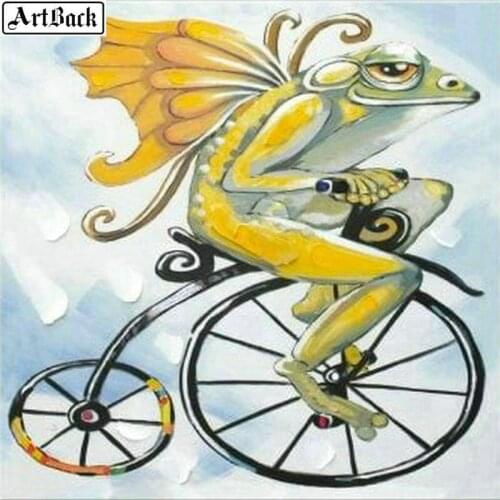 5d diy diamond painting frog bicycle picture full square animal diamond embroidery mosaic crafts cartoon sticker