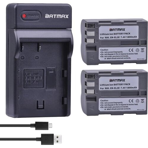 2pc 1800mAh EN-EL3E EN EL3e ENEL3e battery+USB Charger for Nikon D300S D300 D100 D200 D700 D70S D80 D90 D50 MH-18A