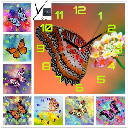 Diamond painting 5d with clockbutterfly 5d diamond embroidery full clock butterfly diamond mosaic sale decor home wall sticker