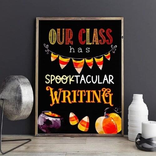 Halloween Poster Spooktacular Writing Inspirational Wall Art Canvas Painting Wall Decor Home Room Classroom Decoration