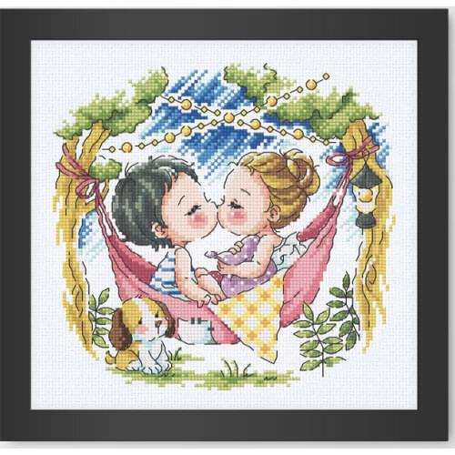 HH 14/16/18/27/28 Lovely Counted Cross Stitch Kit Camping Couple Good Night Kiss Boy and Girl SO