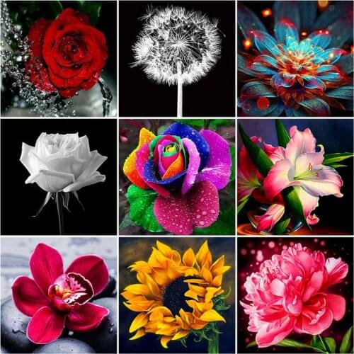 HUACAN Diamond Painting Sunflower Cross Stitch Diamond Embroidery Lily Mosaic Rose Rhinestones Picture Home Art